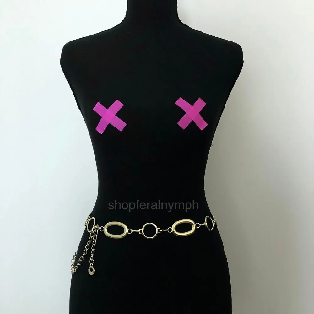 Vintage Y2K Gold-Tone Geometric Link Chain Belt, Fits 28.5–42.5 Inches, X7GA1220